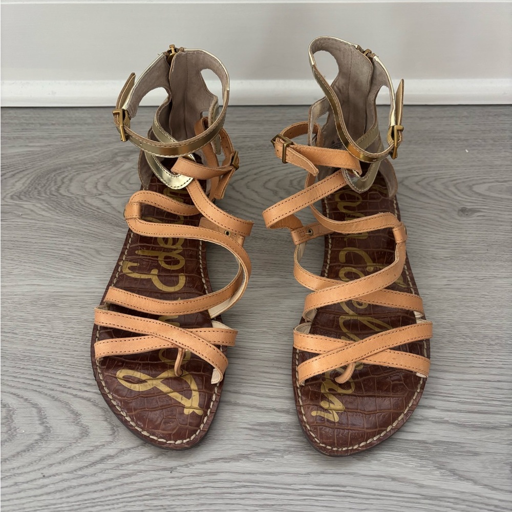 Sam Edelman Women's Tan and Gold Strappy Sandals